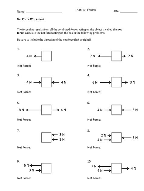 finding net force worksheet answers